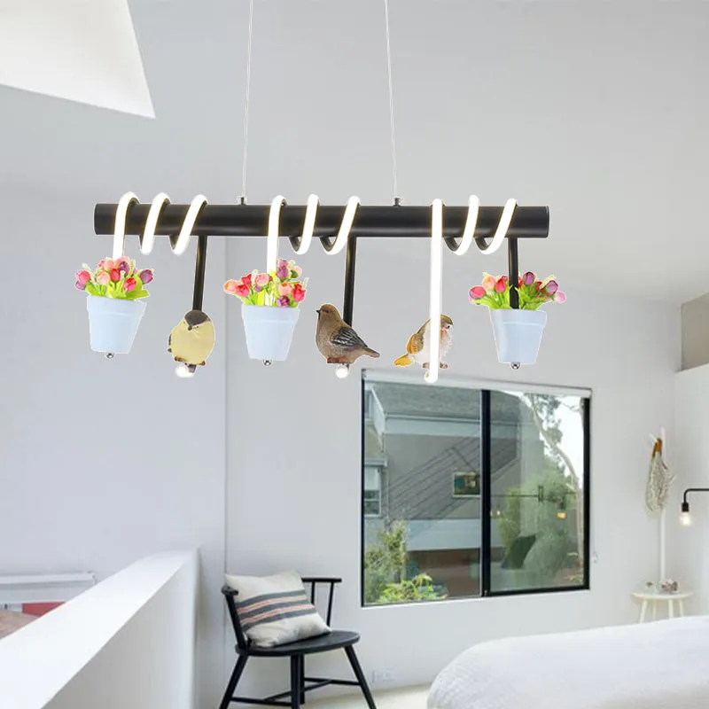 Rustieke LED-eilandverlichting met metalen plafondhanglamp met bloem en vogel Clearhalo