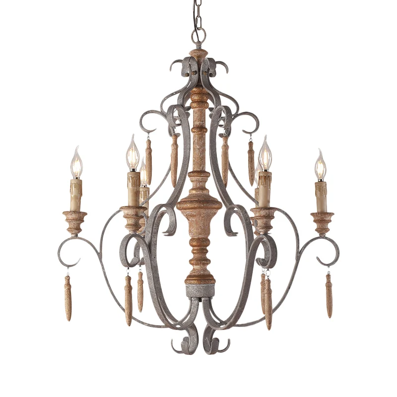 Rustieke pot hangende kroonluchter metaal 6 lampen hanglamp grijs voor eetkamer Clearhalo