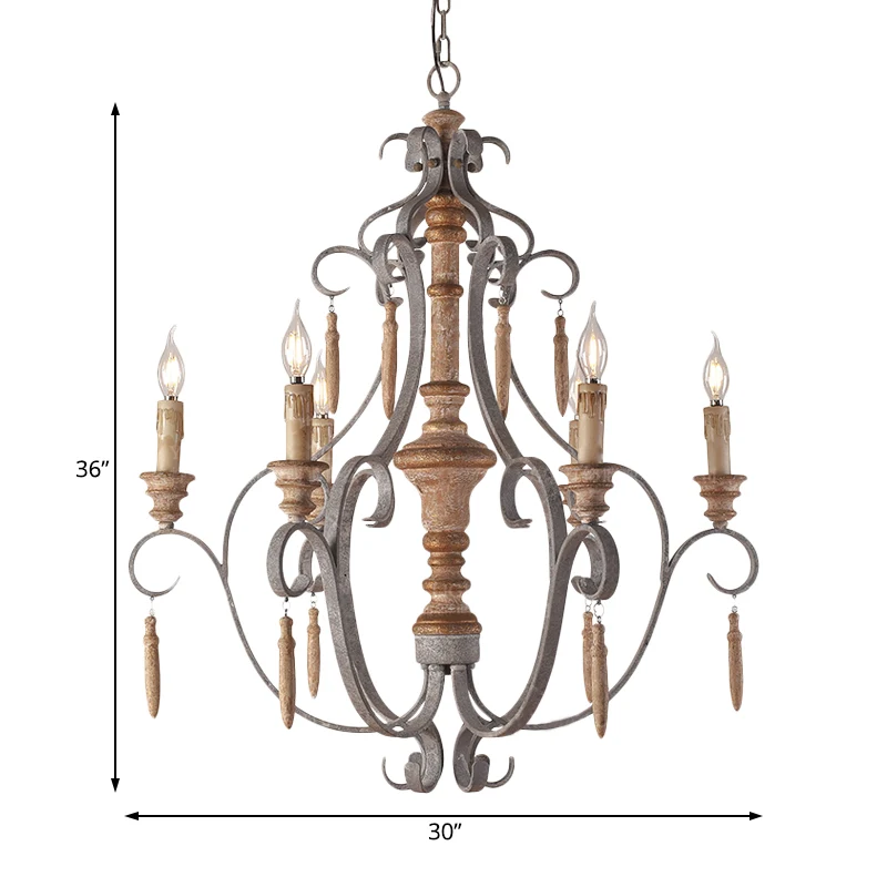 Rustieke pot hangende kroonluchter metaal 6 lampen hanglamp grijs voor eetkamer Clearhalo