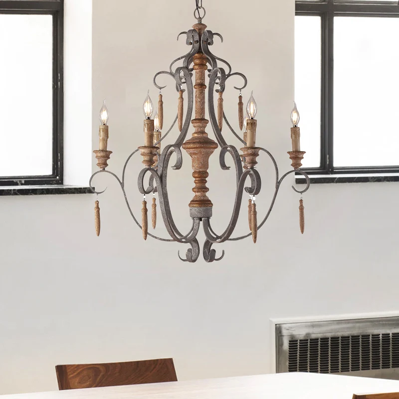 Rustieke pot hangende kroonluchter metaal 6 lampen hanglamp grijs voor eetkamer Clearhalo
