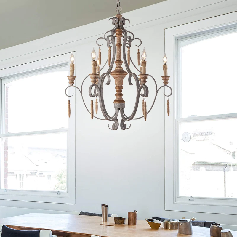 Rustieke pot hangende kroonluchter metaal 6 lampen hanglamp grijs voor eetkamer Clearhalo