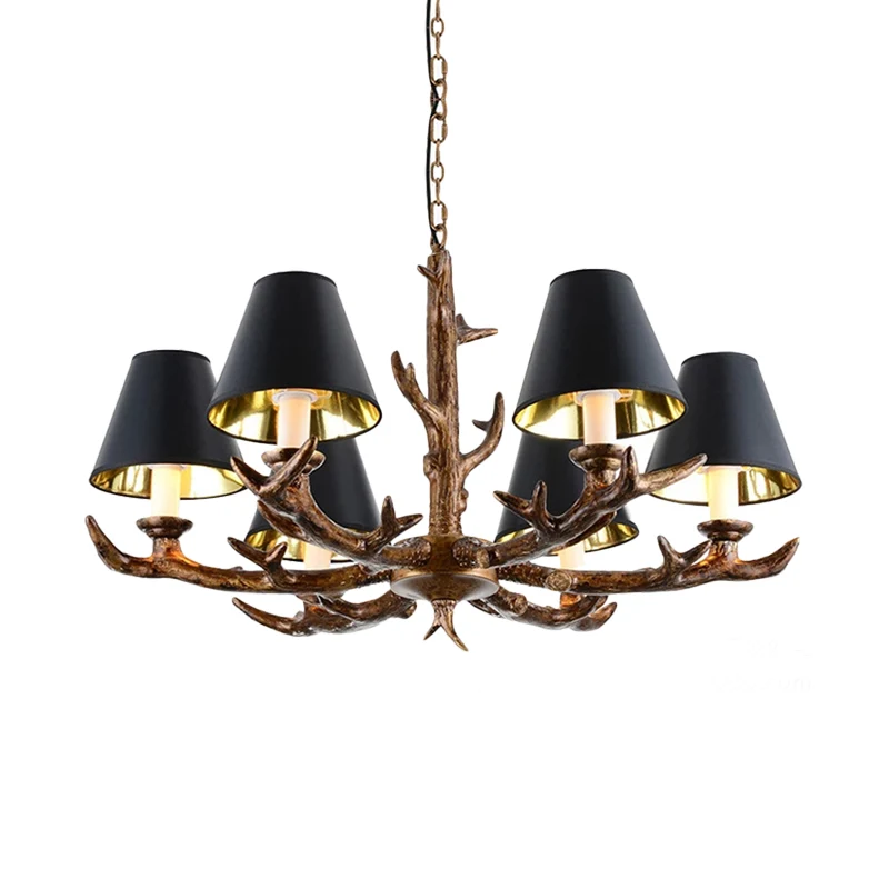 Rustieke Starburst hangende kroonluchter 6 lampen hars ophangplafondlamp zwart voor woonkamer Clearhalo