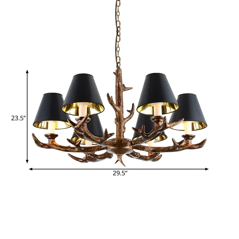 Rustieke Starburst hangende kroonluchter 6 lampen hars ophangplafondlamp zwart voor woonkamer Clearhalo