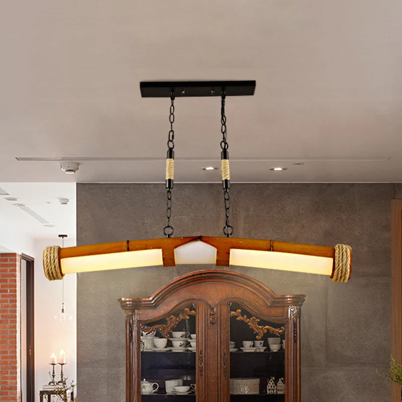 Rustieke stijlvolle beige kroonluchter buisvormige houten hangende verlichting voor trapbadkamer Clearhalo