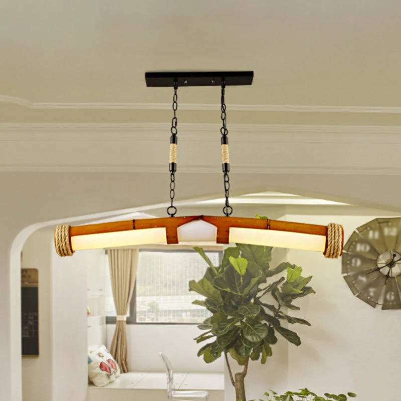Rustieke stijlvolle beige kroonluchter buisvormige houten hangende verlichting voor trapbadkamer Clearhalo