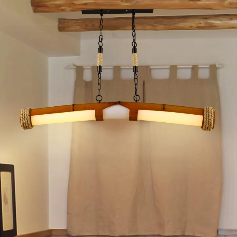 Rustieke stijlvolle beige kroonluchter buisvormige houten hangende verlichting voor trapbadkamer Clearhalo