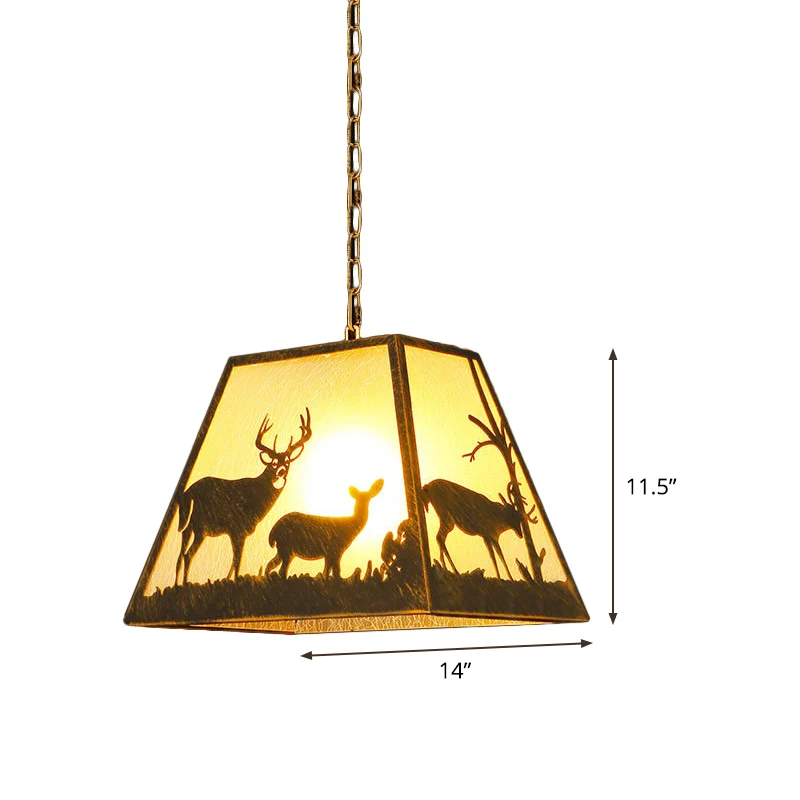 Rustieke trapeziumvormige hanglamp 1 lichtmetalen hanglamp bruin voor restaurant met elandenpatroon Clearhalo