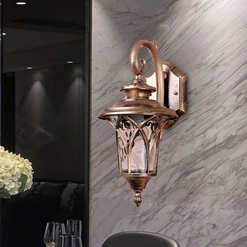 Rustieke Urn Wandkandelaar Licht 1 Lamp Aluminium Wandlamp Armatuur Messing met Waterglazen Kap Clearhalo