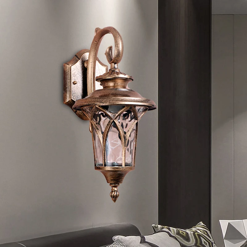 Rustieke Urn Wandkandelaar Licht 1 Lamp Aluminium Wandlamp Armatuur Messing met Waterglazen Kap Clearhalo