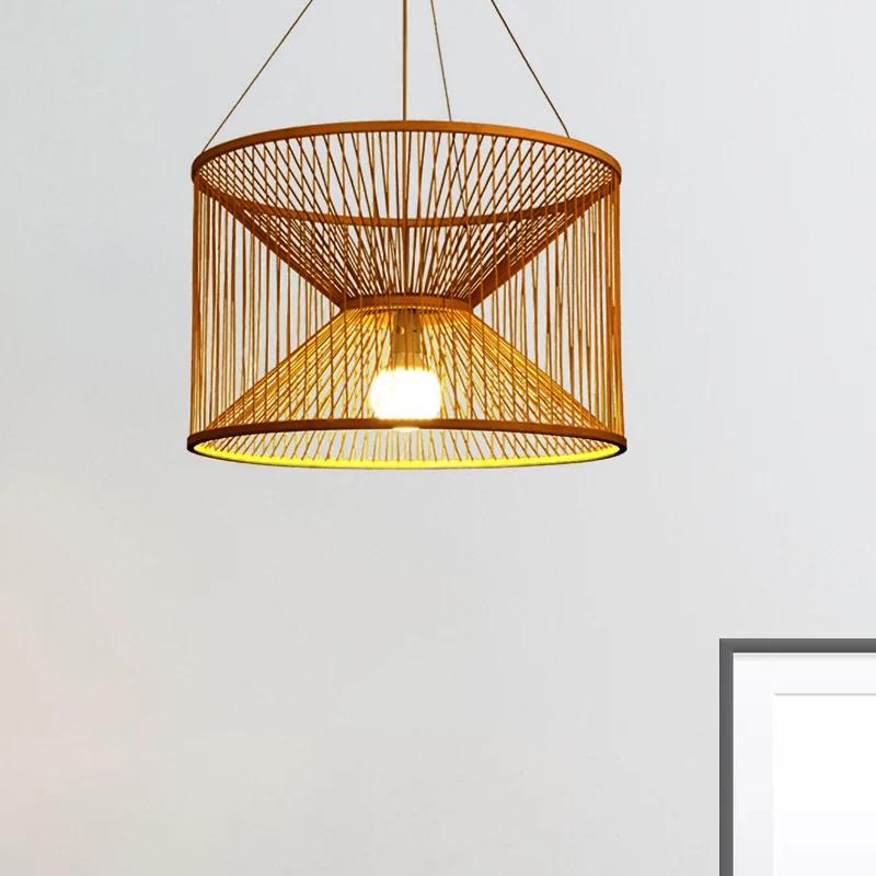 Rustieke zandloper hanglamp bamboe 1 lamp plafond hanglamp hout voor woonkamer Clearhalo