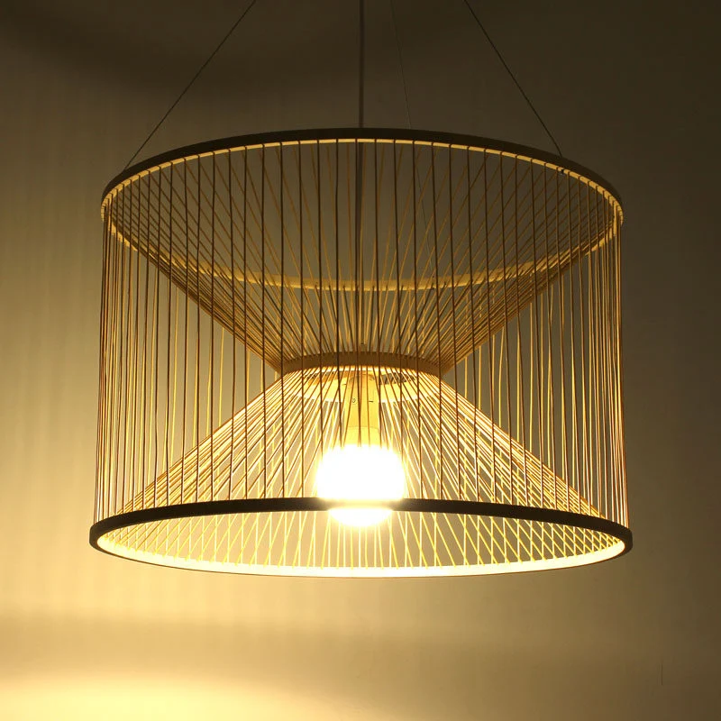 Rustieke zandloper hanglamp bamboe 1 lamp plafond hanglamp hout voor woonkamer Clearhalo