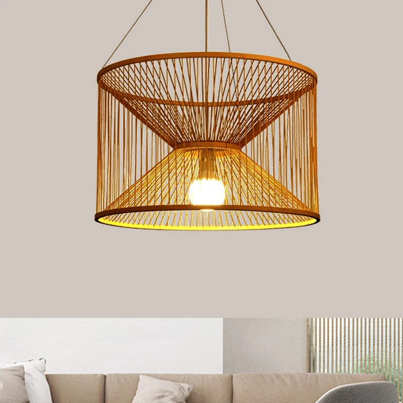 Rustieke zandloper hanglamp bamboe 1 lamp plafond hanglamp hout voor woonkamer Clearhalo