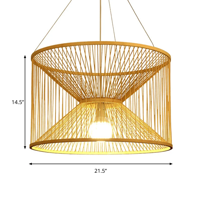 Rustieke zandloper hanglamp bamboe 1 lamp plafond hanglamp hout voor woonkamer Clearhalo