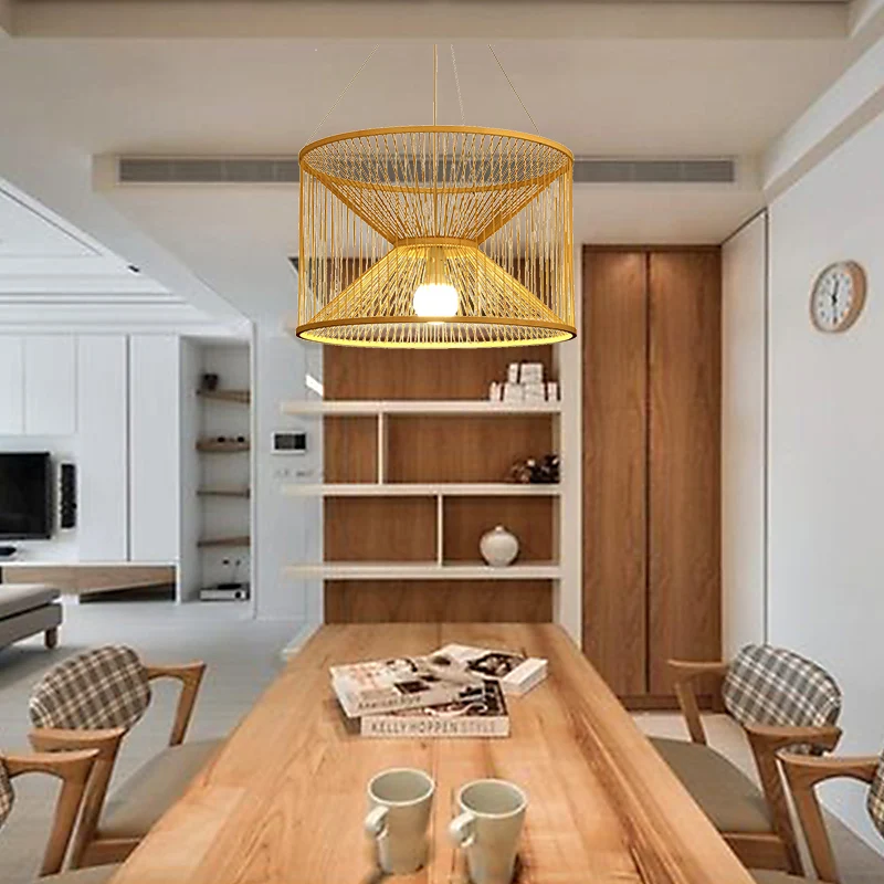 Rustieke zandloper hanglamp bamboe 1 lamp plafond hanglamp hout voor woonkamer Clearhalo