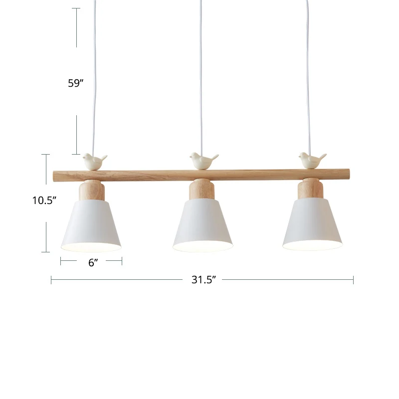 Scandinavisch schaduwrijk hangend eiland, lichtmetaal, 3-koppige eetkamerhanger met vogeldecor Clearhalo