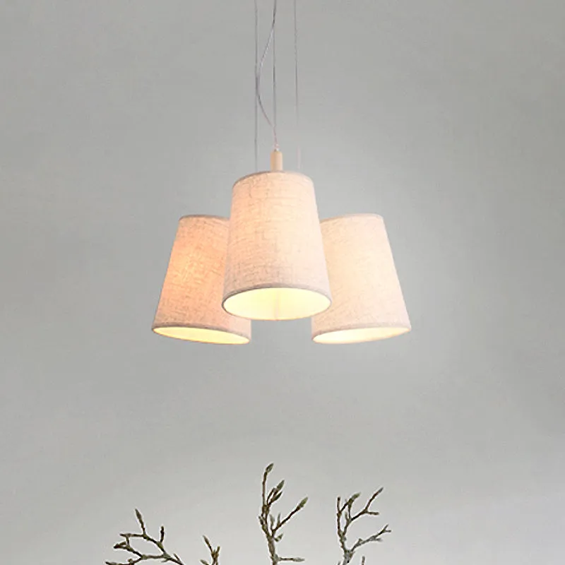 Scandinavische 3-lichts clusterhanger vlastonvormige hangende plafondlamp met stoffen kap voor eetkamer Clearhalo