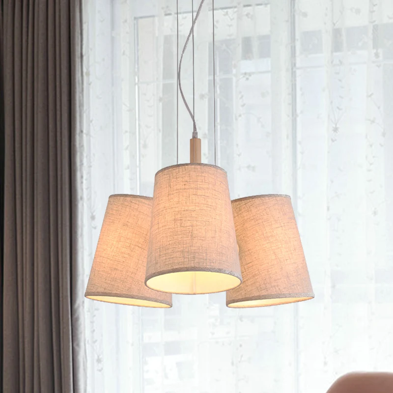 Scandinavische 3-lichts clusterhanger vlastonvormige hangende plafondlamp met stoffen kap voor eetkamer Clearhalo