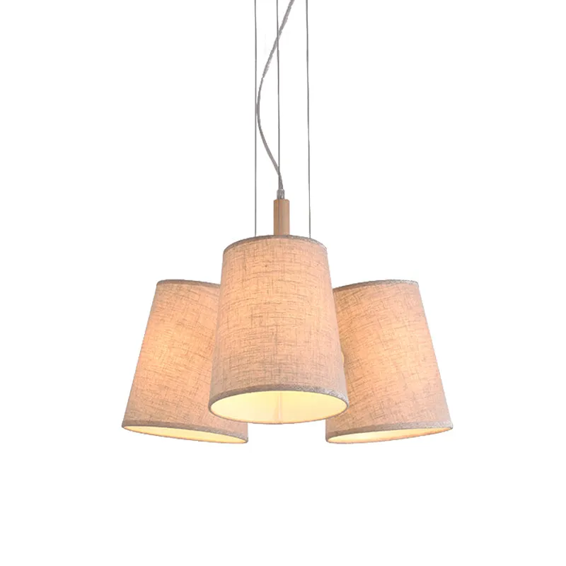Scandinavische 3-lichts clusterhanger vlastonvormige hangende plafondlamp met stoffen kap voor eetkamer Clearhalo
