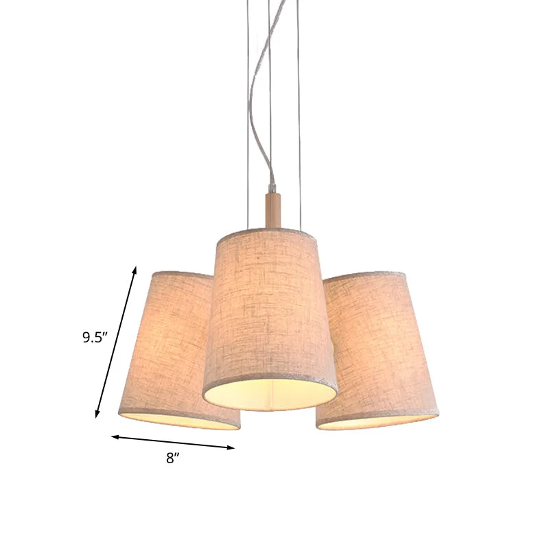 Scandinavische 3-lichts clusterhanger vlastonvormige hangende plafondlamp met stoffen kap voor eetkamer Clearhalo