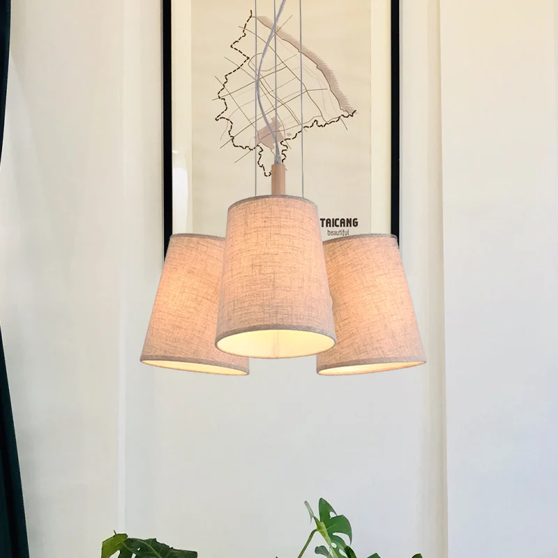 Scandinavische 3-lichts clusterhanger vlastonvormige hangende plafondlamp met stoffen kap voor eetkamer Clearhalo