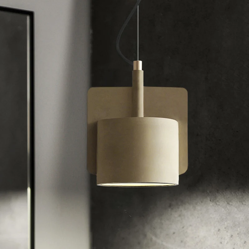Scandinavische hanglamp met halve schaduw, Cement-slingerlamp met enkele lamp rood/grijs/geel voor nachtkastje Clearhalo