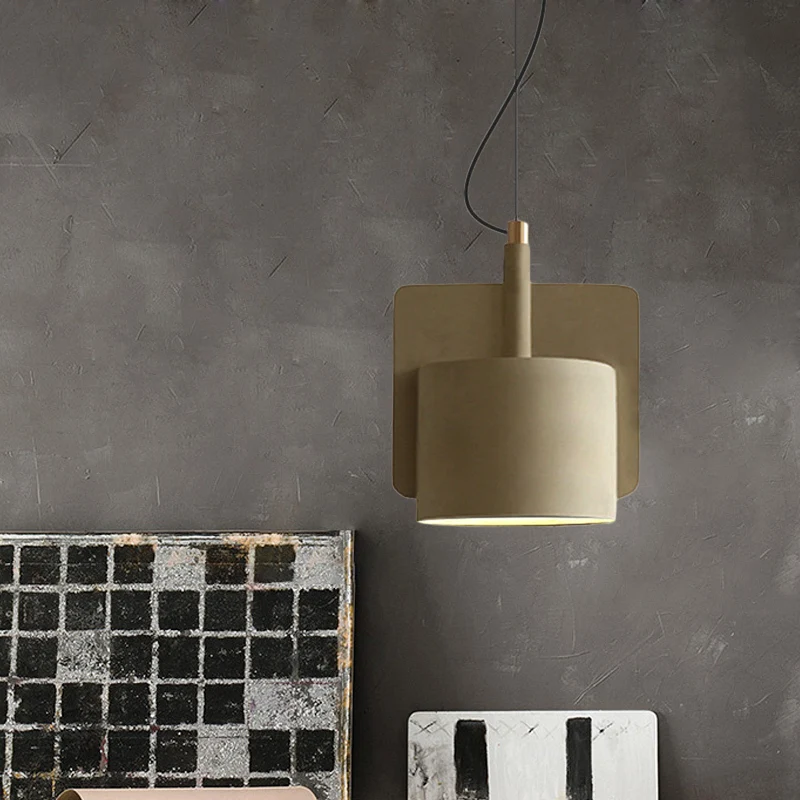 Scandinavische hanglamp met halve schaduw, Cement-slingerlamp met enkele lamp rood/grijs/geel voor nachtkastje Clearhalo