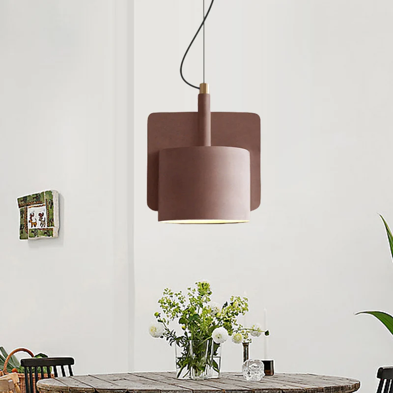 Scandinavische hanglamp met halve schaduw, Cement-slingerlamp met enkele lamp rood/grijs/geel voor nachtkastje Clearhalo