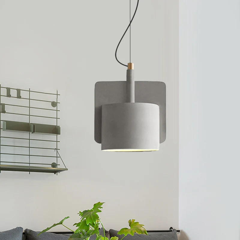 Scandinavische hanglamp met halve schaduw, Cement-slingerlamp met enkele lamp rood/grijs/geel voor nachtkastje Clearhalo