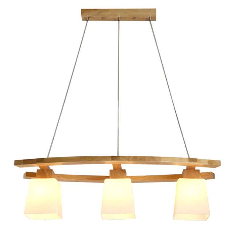 Scandinavische persoonlijkheid houten eilandhanger met trapeziumvormige glazen lampenkap eettafel hanglamp Clearhalo