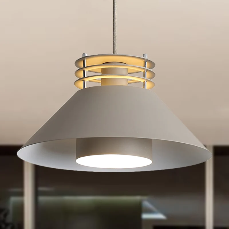 Scandinavische stijl conische hangende plafondlamp 9 "/12" Dia 1 licht metalen ophanglamp zwart/wit voor woonkamer Clearhalo