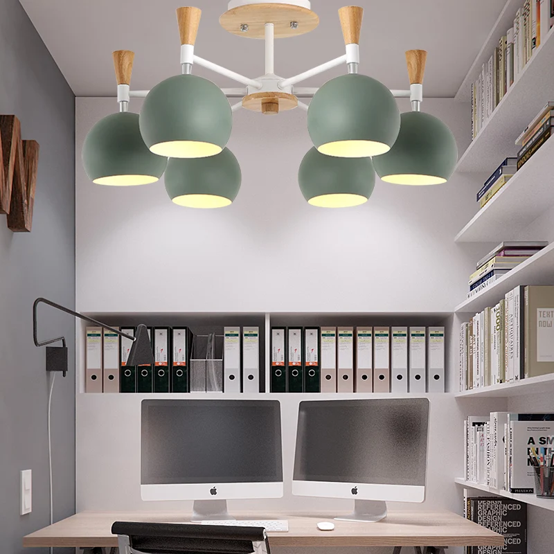 Scandinavische stijlvolle hanglamp Globe Shade Six Lights metalen kroonluchter voor studeerkamer Clearhalo