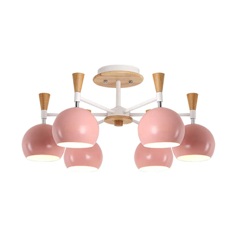 Scandinavische stijlvolle hanglamp Globe Shade Six Lights metalen kroonluchter voor studeerkamer Clearhalo