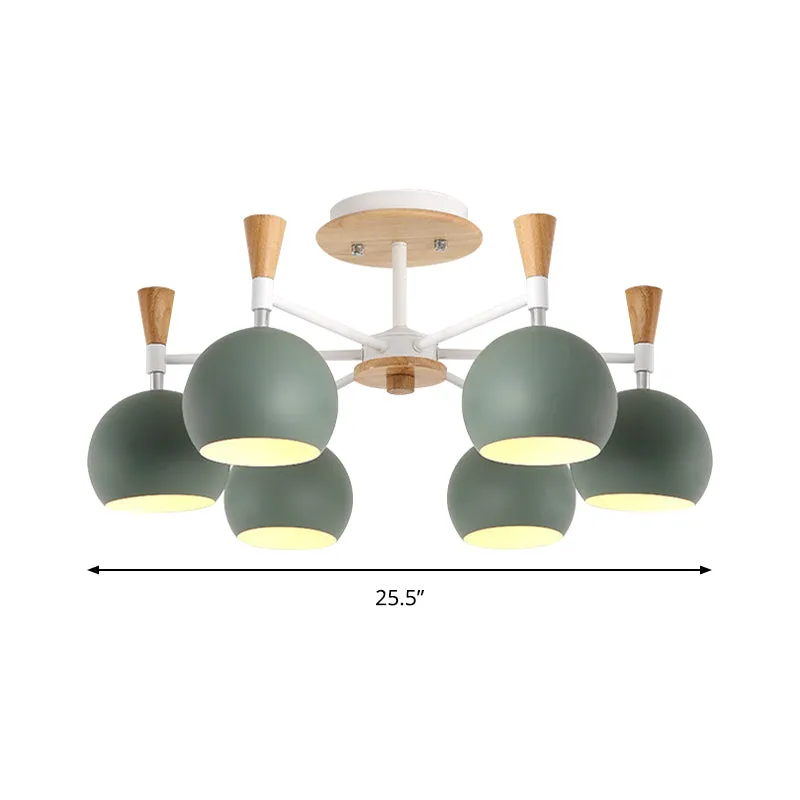 Scandinavische stijlvolle hanglamp Globe Shade Six Lights metalen kroonluchter voor studeerkamer Clearhalo