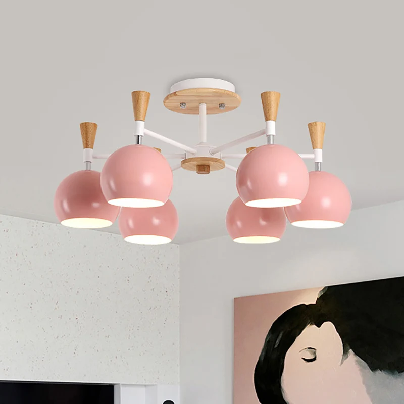 Scandinavische stijlvolle hanglamp Globe Shade Six Lights metalen kroonluchter voor studeerkamer Clearhalo