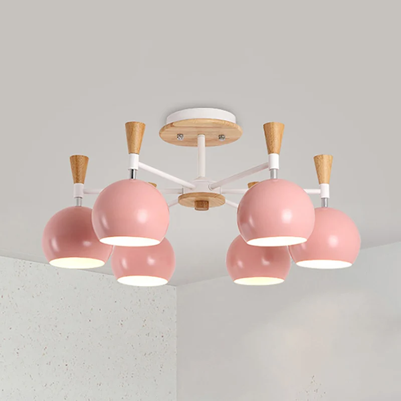Scandinavische stijlvolle hanglamp Globe Shade Six Lights metalen kroonluchter voor studeerkamer Clearhalo