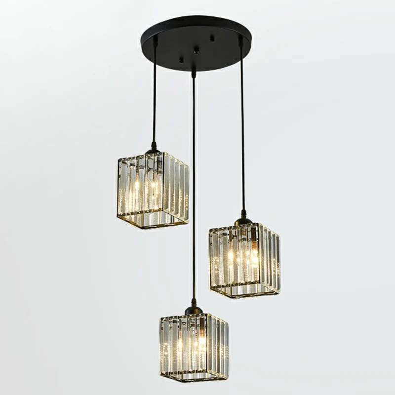 Schaduwrijke multi-licht hangende moderne kristallen blok 3-koppige eetkamer plafondlamp zwart Clearhalo