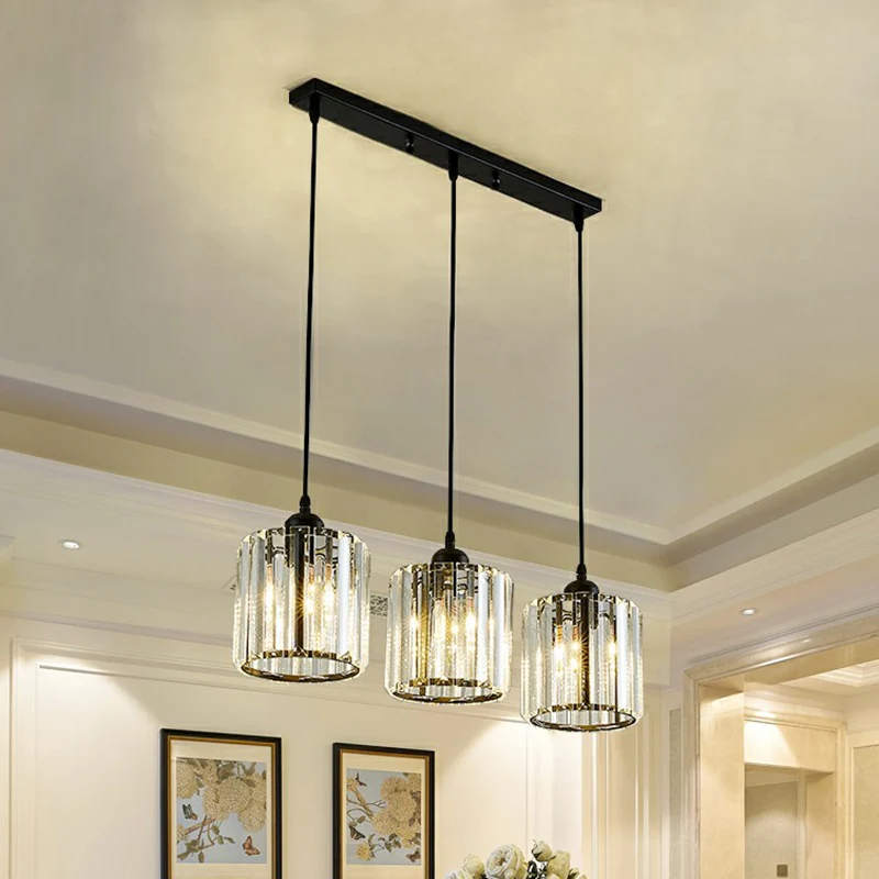 Schaduwrijke multi-licht hangende moderne kristallen blok 3-koppige eetkamer plafondlamp zwart Clearhalo