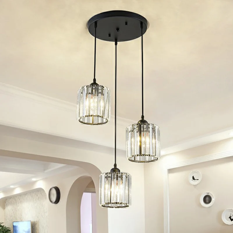 Schaduwrijke multi-licht hangende moderne kristallen blok 3-koppige eetkamer plafondlamp zwart Clearhalo
