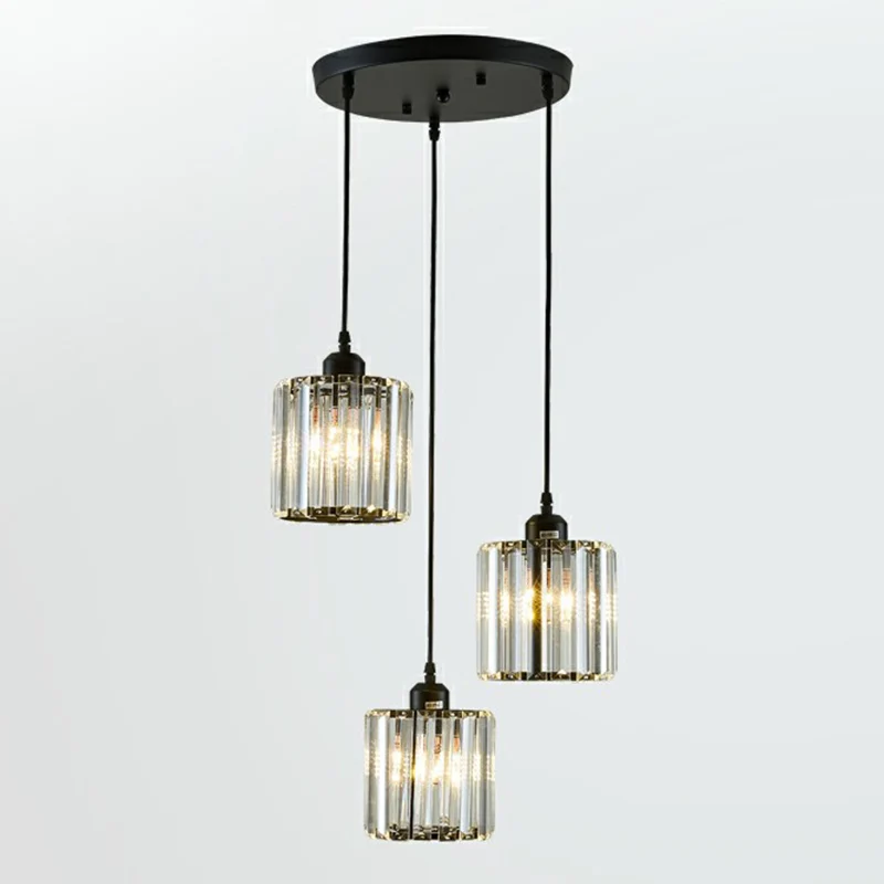 Schaduwrijke multi-licht hangende moderne kristallen blok 3-koppige eetkamer plafondlamp zwart Clearhalo