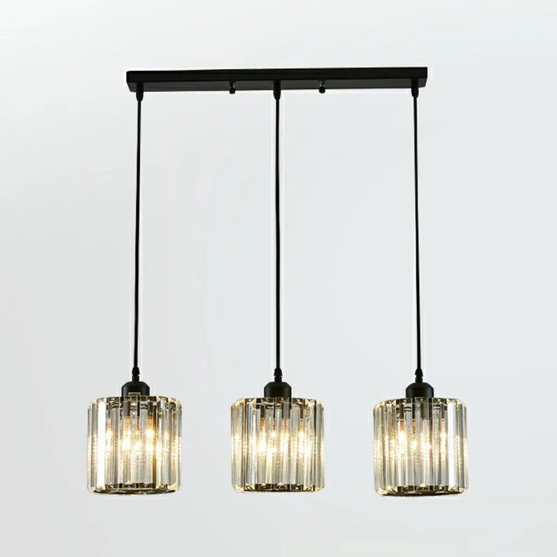 Schaduwrijke multi-licht hangende moderne kristallen blok 3-koppige eetkamer plafondlamp zwart Clearhalo