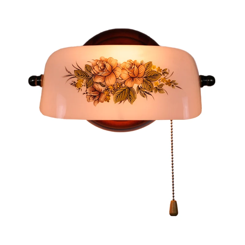 Schaduwrijke wandlamp met 1 kop, bloemenpatroon, Amerikaanse tuin, wandlamp van wit glas met trekketting Clearhalo