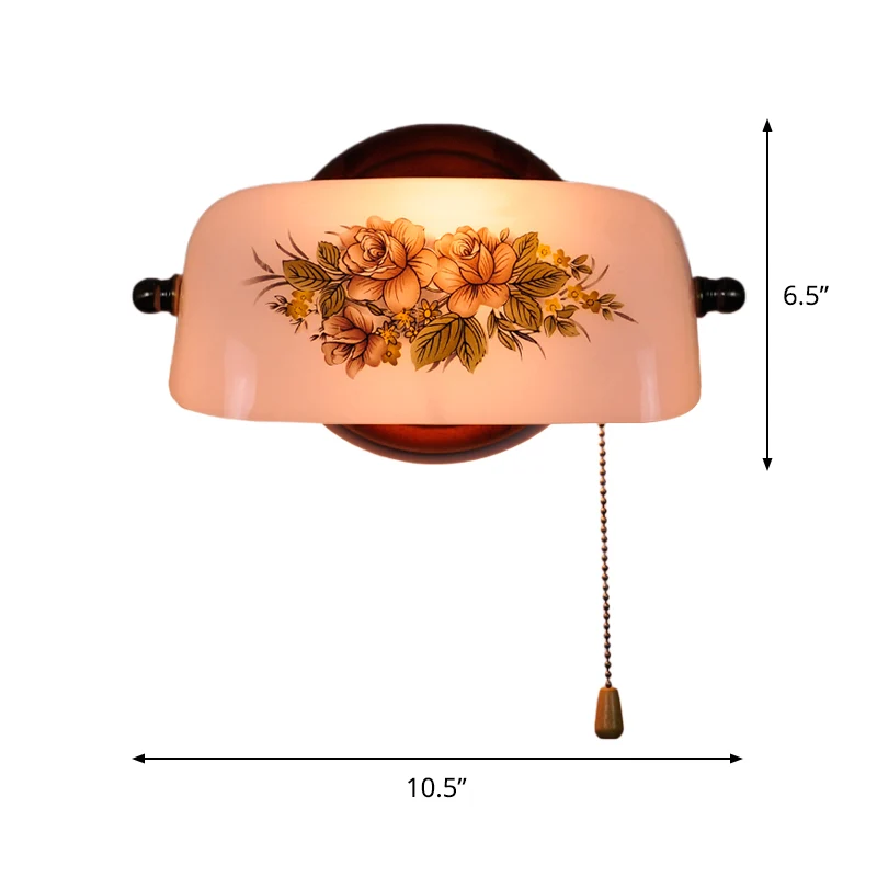 Schaduwrijke wandlamp met 1 kop, bloemenpatroon, Amerikaanse tuin, wandlamp van wit glas met trekketting Clearhalo