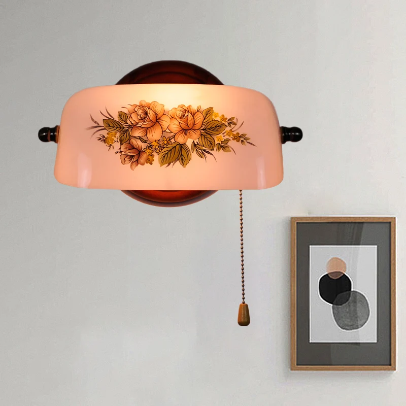 Schaduwrijke wandlamp met 1 kop, bloemenpatroon, Amerikaanse tuin, wandlamp van wit glas met trekketting Clearhalo