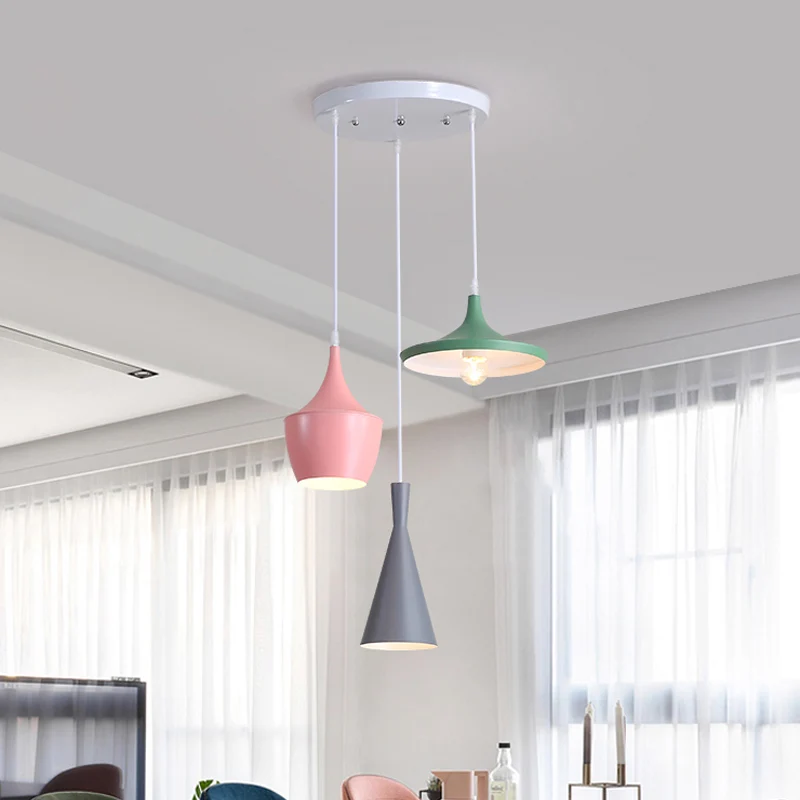 Schaduwrijk/kom/taps toelopend macaron metaal 3-lichts eetkamer plafond hanglamp wit Clearhalo