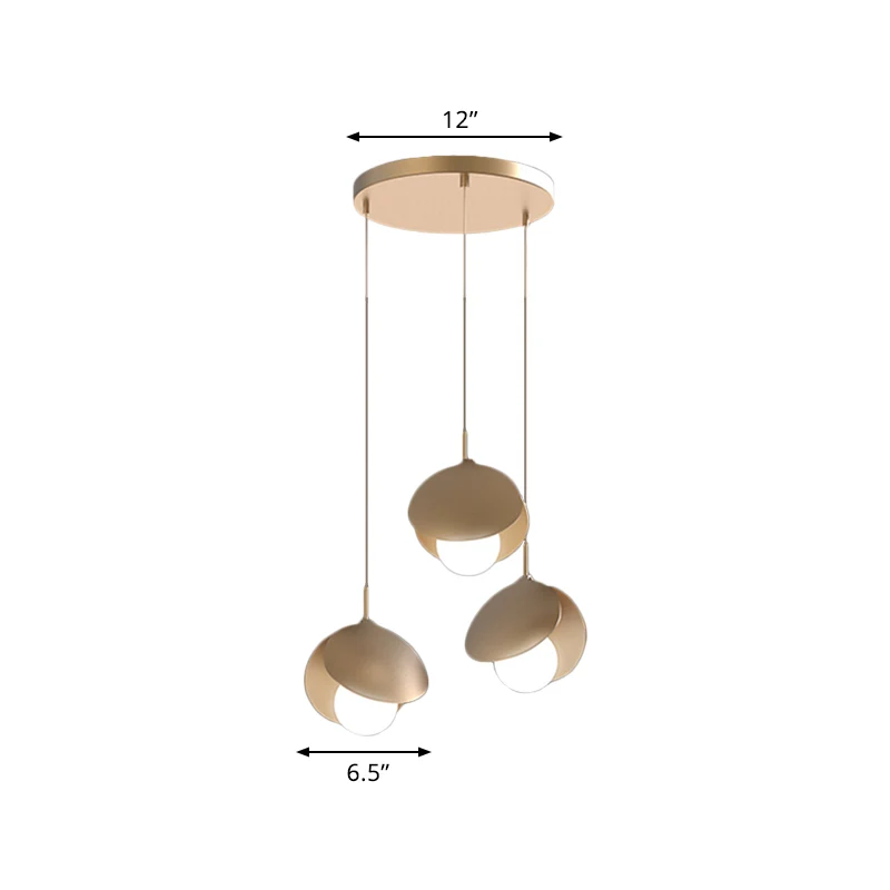 Schelpvorm meerdere hanglampen modernistisch metaal 3-lichts gouden afwerking LED-plafondhanglamp met ronde luifel Clearhalo