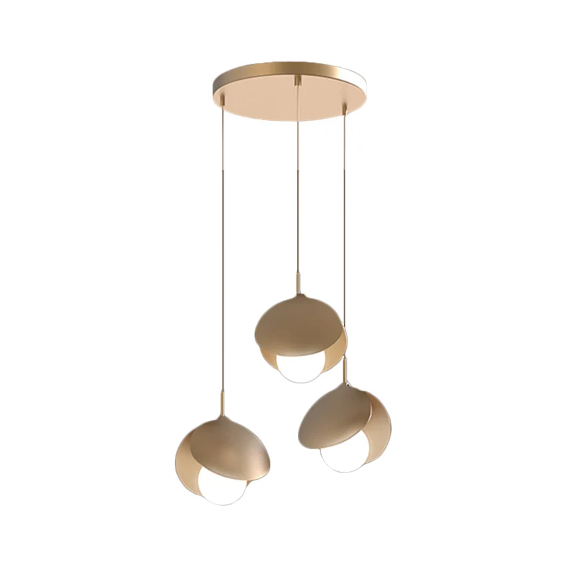 Schelpvorm meerdere hanglampen modernistisch metaal 3-lichts gouden afwerking LED-plafondhanglamp met ronde luifel Clearhalo