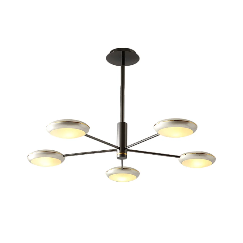 Schijfhangende plafondlamp Post Modern Metaal 5-lichts Eetkamerkroonluchterlamp zilver Clearhalo