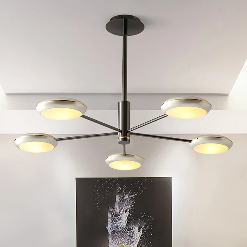Schijfhangende plafondlamp Post Modern Metaal 5-lichts Eetkamerkroonluchterlamp zilver Clearhalo