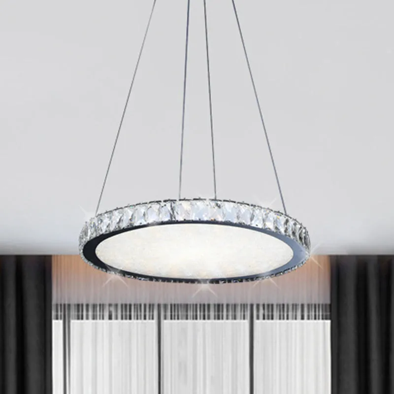 Schijfvormige LED-ophanglamp Eenvoud Roestvrij stalen kristallen hangende kroonluchter voor woonkamer Clearhalo