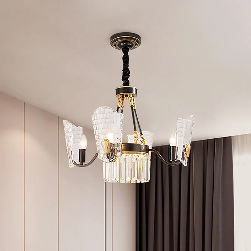 Schild keuken plafondkroonluchter modern helder kristalglas 4/6 lampen zwarte ophanging hanger Clearhalo